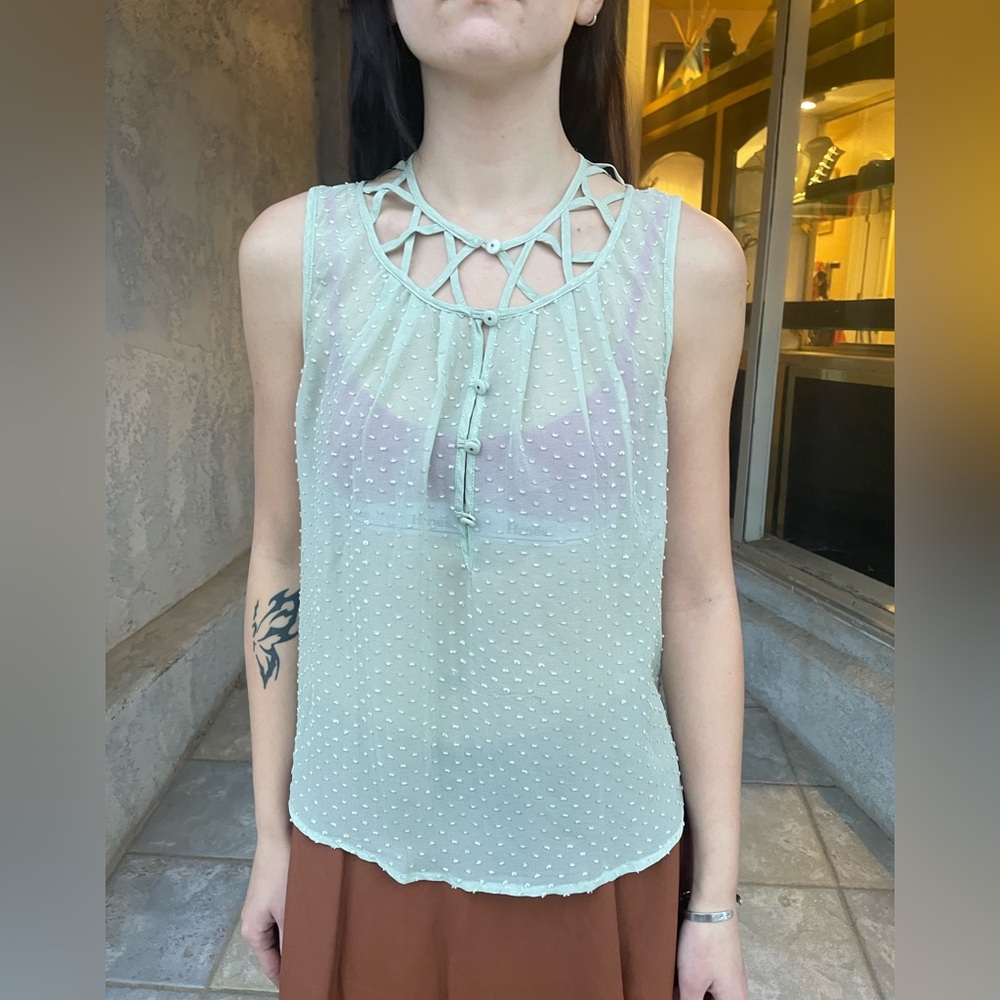 Kate Sylvester Pastel Mint GreenSilk Swiss Dot Blouse Small
